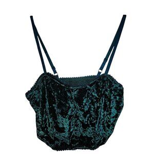 Y2K 90s Velvet Crop Cami Top Small Green Adjustable Strap Party Tank